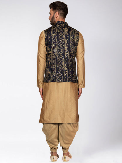 Kisah Men's Navy Blue Kurta Jacket Dhoti Set