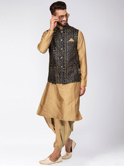 Kisah Men's Navy Blue Kurta Jacket Dhoti Set