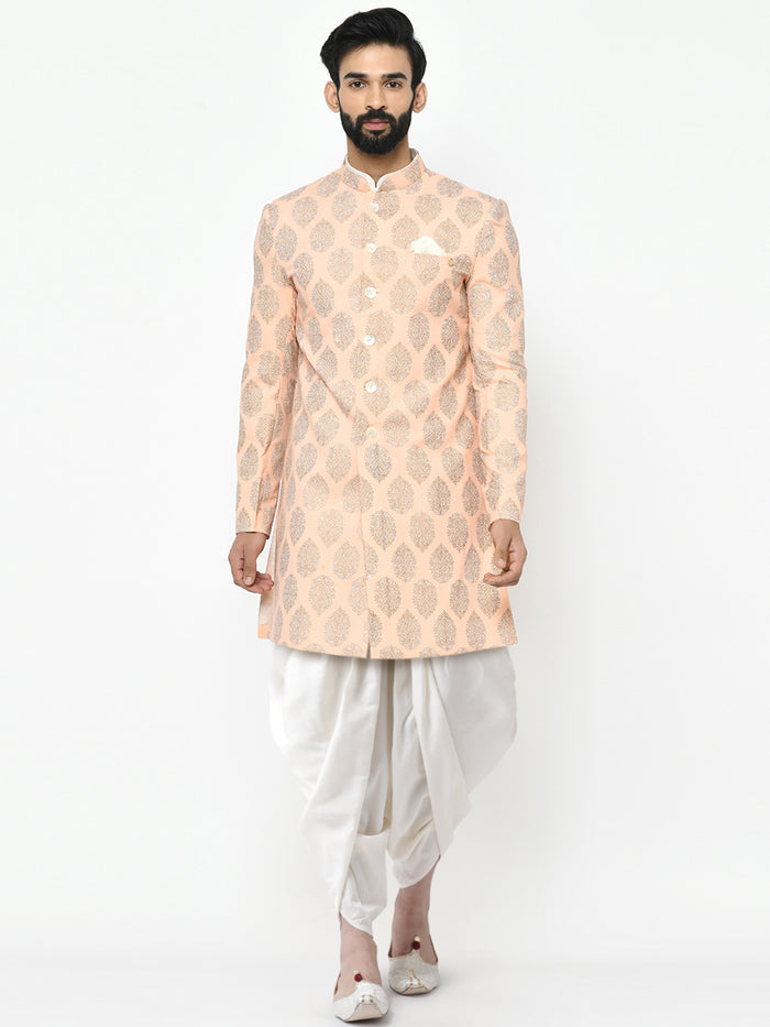 Kisah Men's Pink Indowestern Set With Dhoti