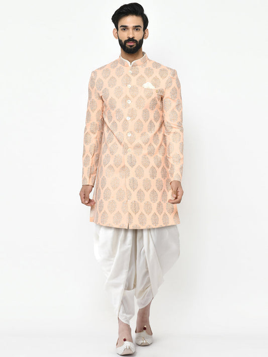 Kisah Men's Pink Indowestern Set With Dhoti