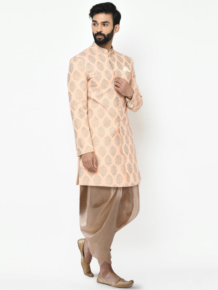 Kisah Men's Pink Indowestern Set With Dhoti