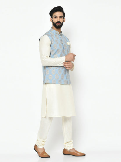 Kisah Plus Men's Blue Kurta Jacket Churidar Set