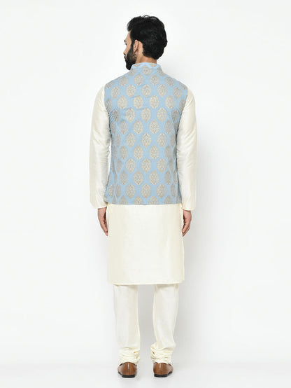 Kisah Plus Men's Blue Kurta Jacket Churidar Set
