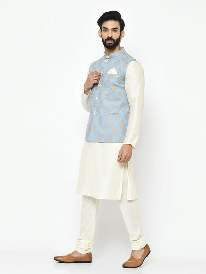 Kisah Plus Men's Blue Kurta Jacket Churidar Set
