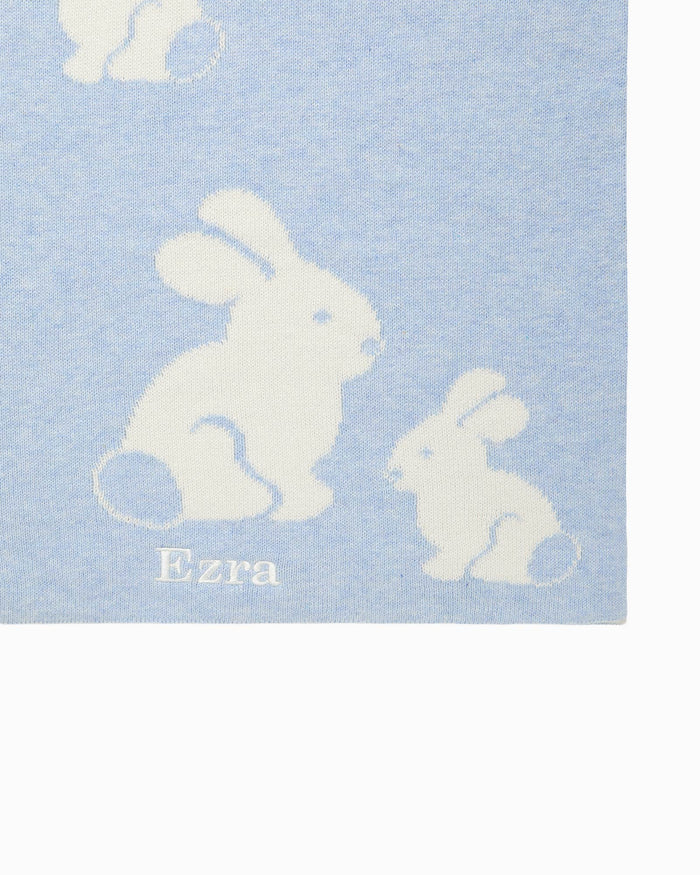 Lapinou Blanket Knitted Bunny Blanket in Pale Blue