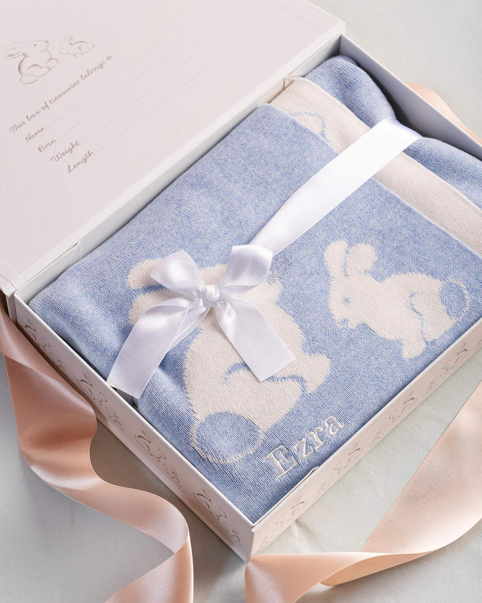 Lapinou Blanket Knitted Bunny Blanket in Pale Blue