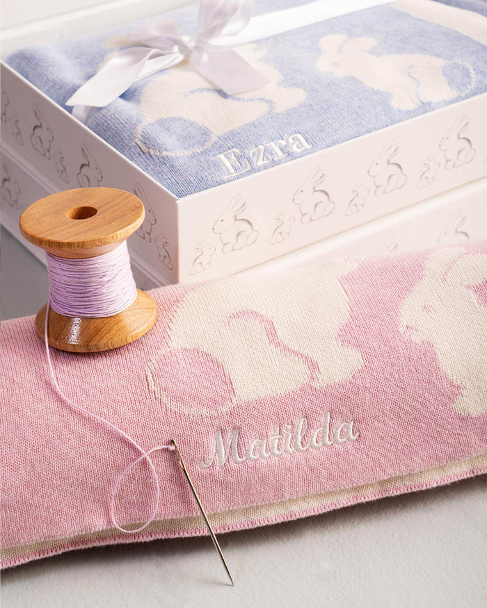 Lapinou Blanket Knitted Bunny Blanket in Pale Pink