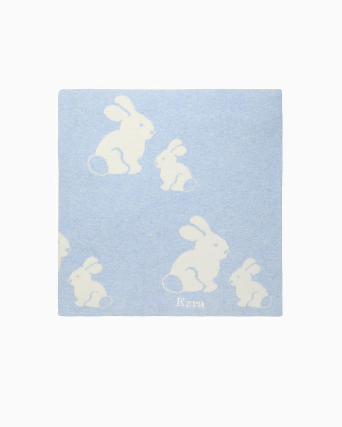 Lapinou Blanket Knitted Bunny Blanket in Pale Blue