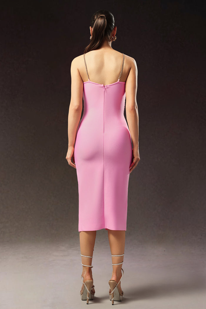 Kylie Pink Cutout Crystal Accent Midi Dress