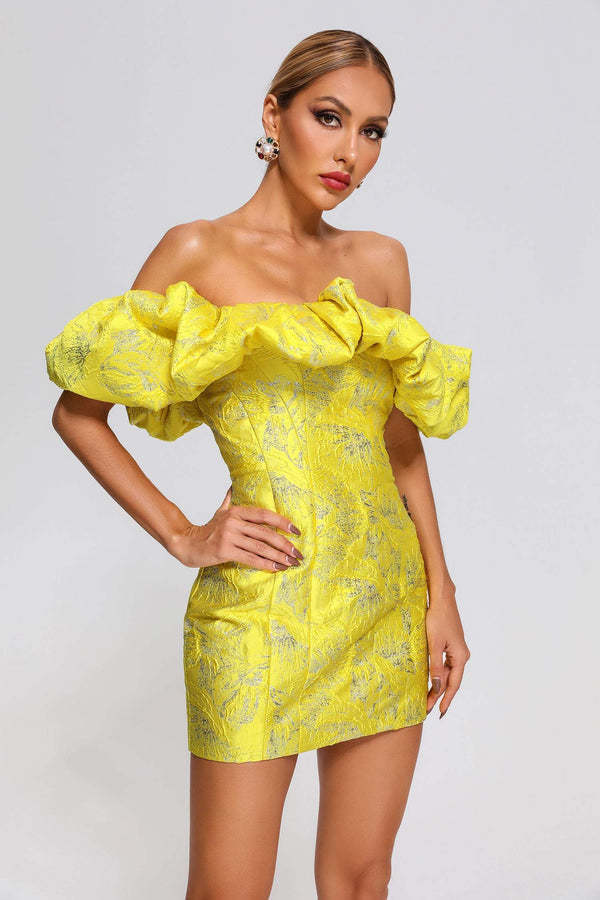 Lauriane Yellow Ruffle Mini Dress