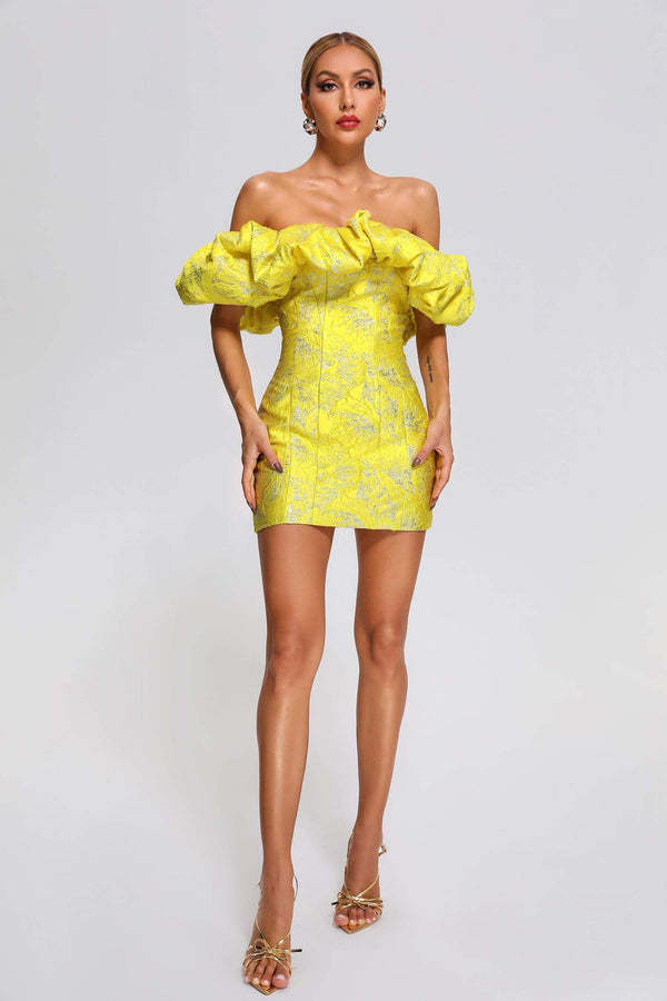 Lauriane Yellow Ruffle Mini Dress