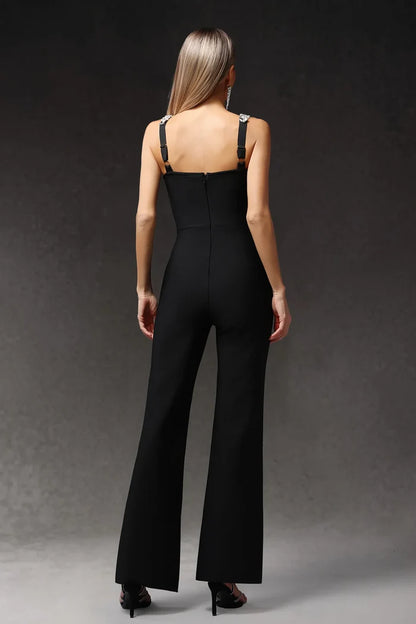 Liana Embellished Black Wide-Leg Jumpsuit