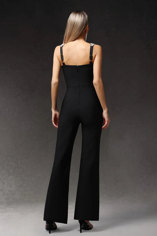 Liana Embellished Black Wide-Leg Jumpsuit