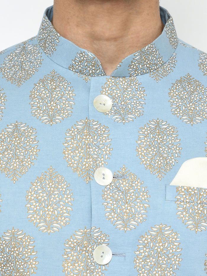 Light Blue Jacquard Sherwani with Cream Churidar