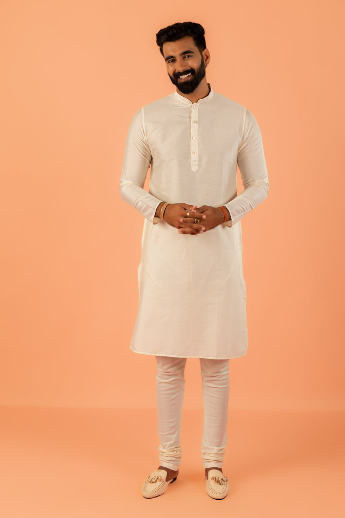 Light Blue Silk Blend Jacquard Sherwani Set