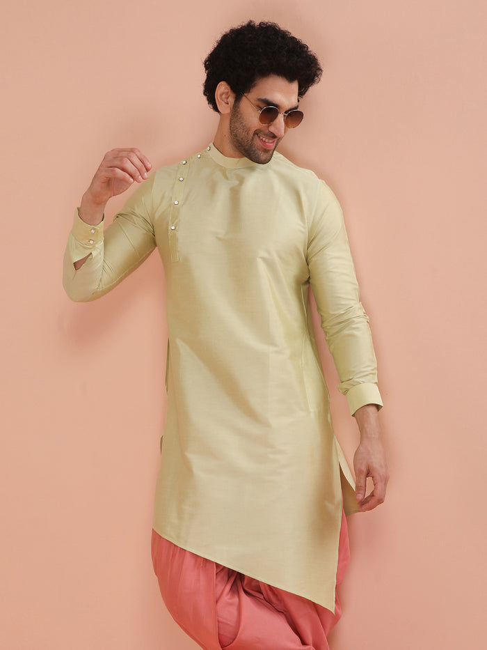 Light Green Asymmetrical Silk Kurta