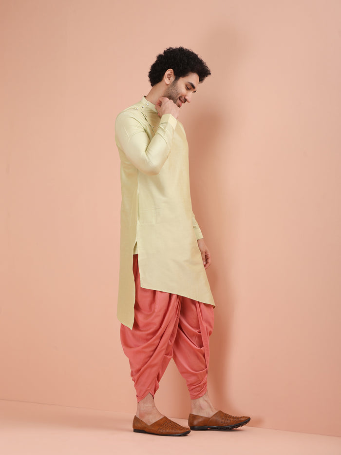 Light Green Asymmetrical Silk Kurta