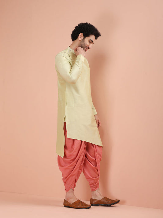 Light Green Asymmetrical Silk Kurta