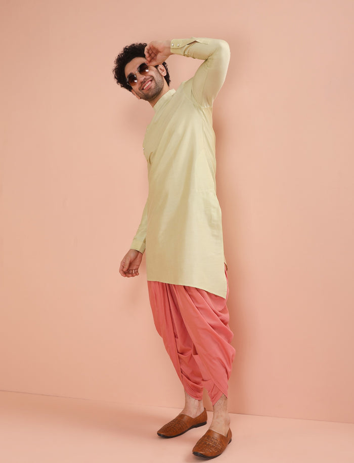 Light Green Asymmetrical Silk Kurta