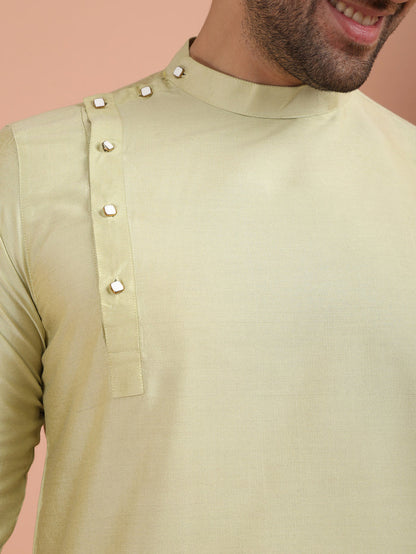 Light Green Asymmetrical Silk Kurta
