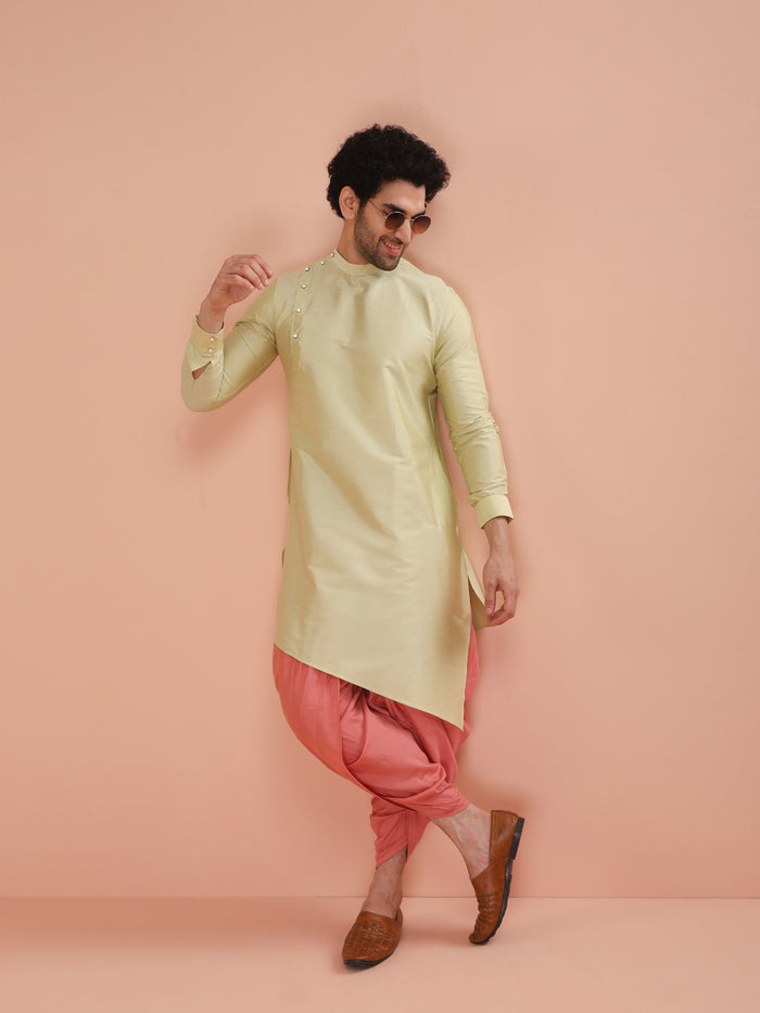 Light Green Asymmetrical Silk Kurta