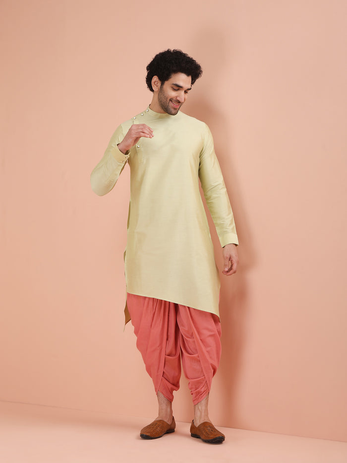 Light Green Asymmetrical Silk Kurta