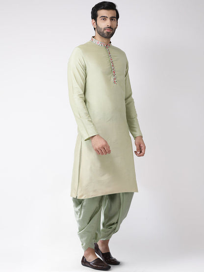 Light Green Embroidered Collar Kurta with Dhoti