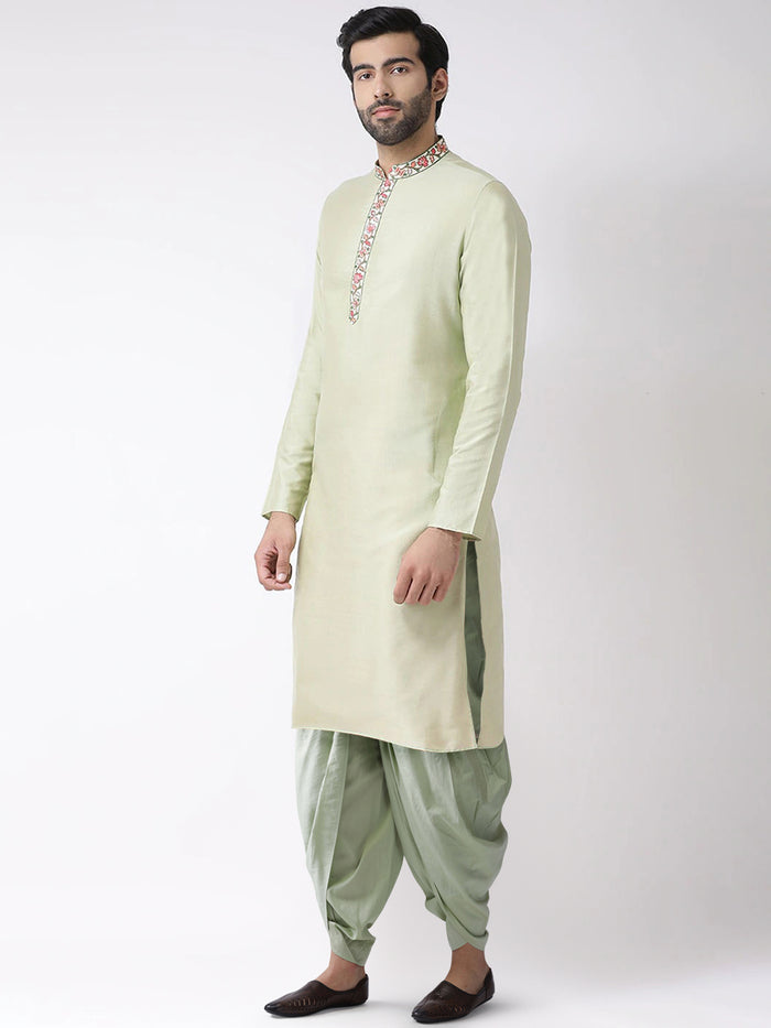 Light Green Embroidered Collar Kurta with Dhoti