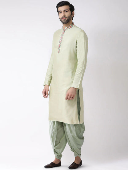 Light Green Embroidered Collar Kurta with Dhoti