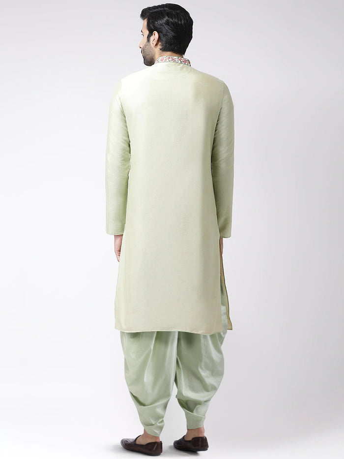 Light Green Embroidered Collar Kurta with Dhoti