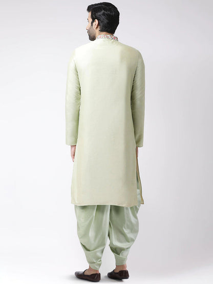 Light Green Embroidered Collar Kurta with Dhoti