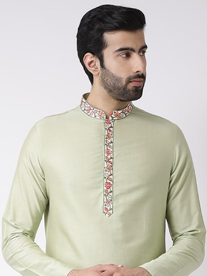 Light Green Embroidered Collar Kurta with Dhoti