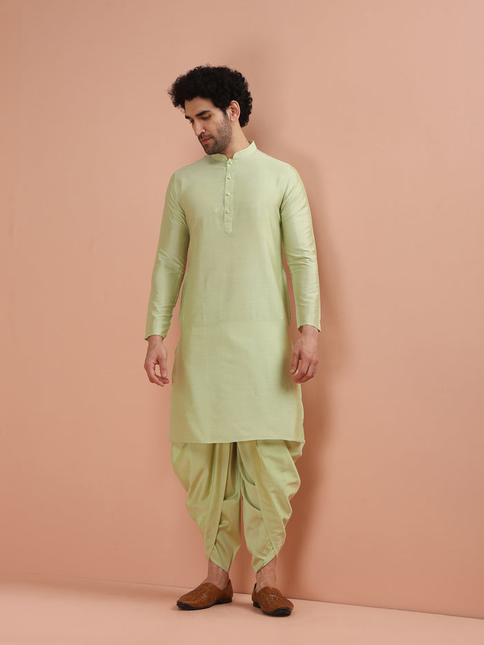 Light Green Silk Blend Embroidered Sherwani Dhoti Set