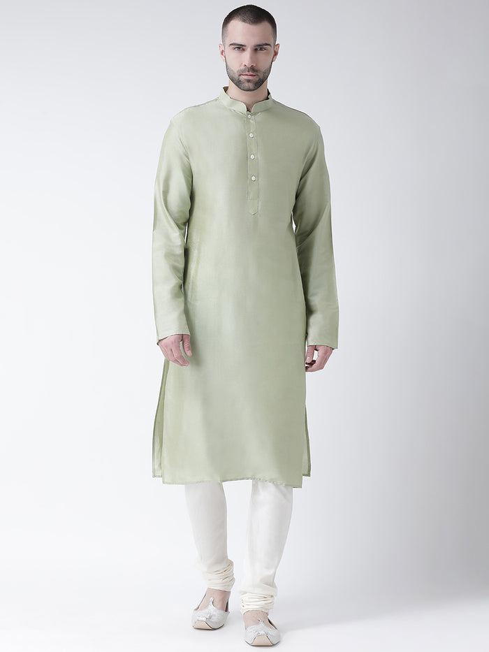 Light Green Silk Blend Kurta Set with Minimalistic Design and Cream Churidar â€“ Festive & Wedding Ensemble