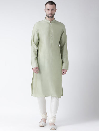Light Green Silk Blend Kurta Set with Minimalistic Design and Cream Churidar â€“ Festive & Wedding Ensemble
