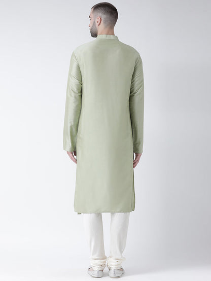 Light Green Silk Blend Kurta Set with Minimalistic Design and Cream Churidar â€“ Festive & Wedding Ensemble