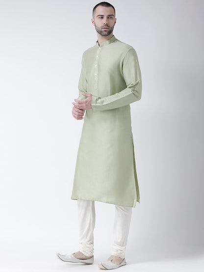 Light Green Silk Blend Kurta Set with Minimalistic Design and Cream Churidar â€“ Festive & Wedding Ensemble