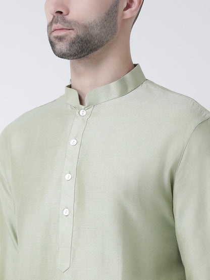 Light Green Silk Blend Kurta Set with Minimalistic Design and Cream Churidar â€“ Festive & Wedding Ensemble