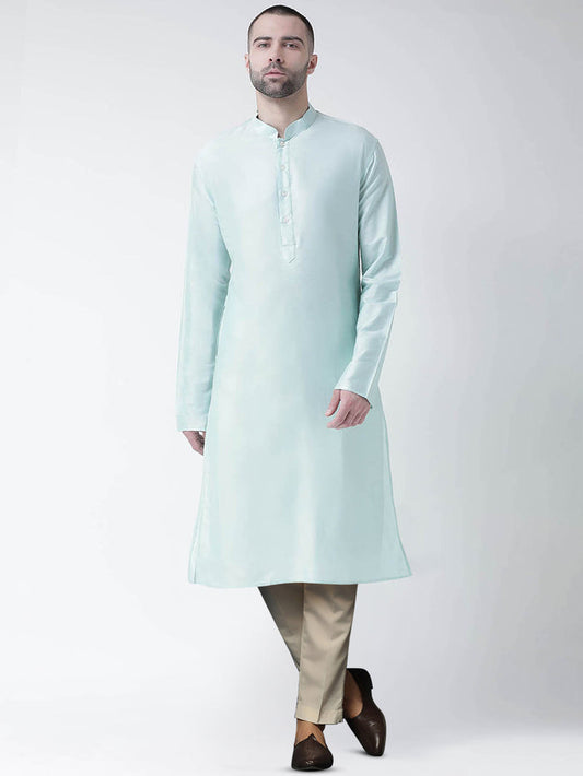 Light Green Silk Blend Solid Kurta Trouser Set