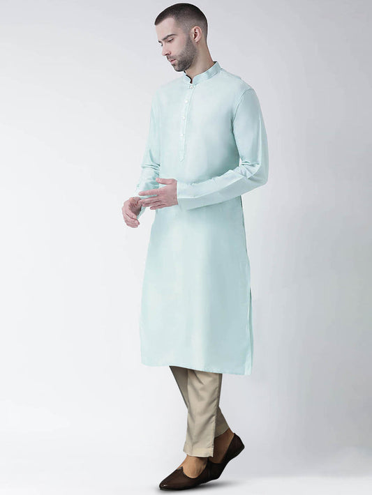 Light Green Silk Blend Solid Kurta Trouser Set