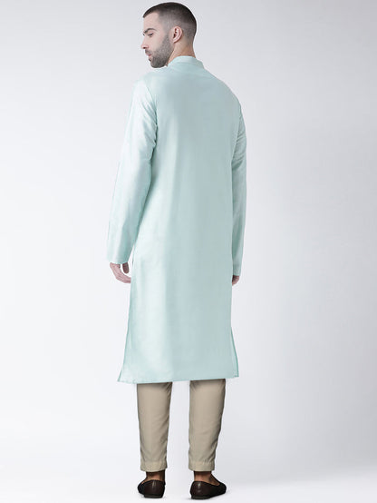 Light Green Silk Blend Solid Kurta Trouser Set