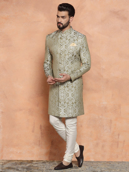 Light Green Textured Sherwani Churidar Set