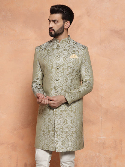 Light Green Textured Sherwani Churidar Set