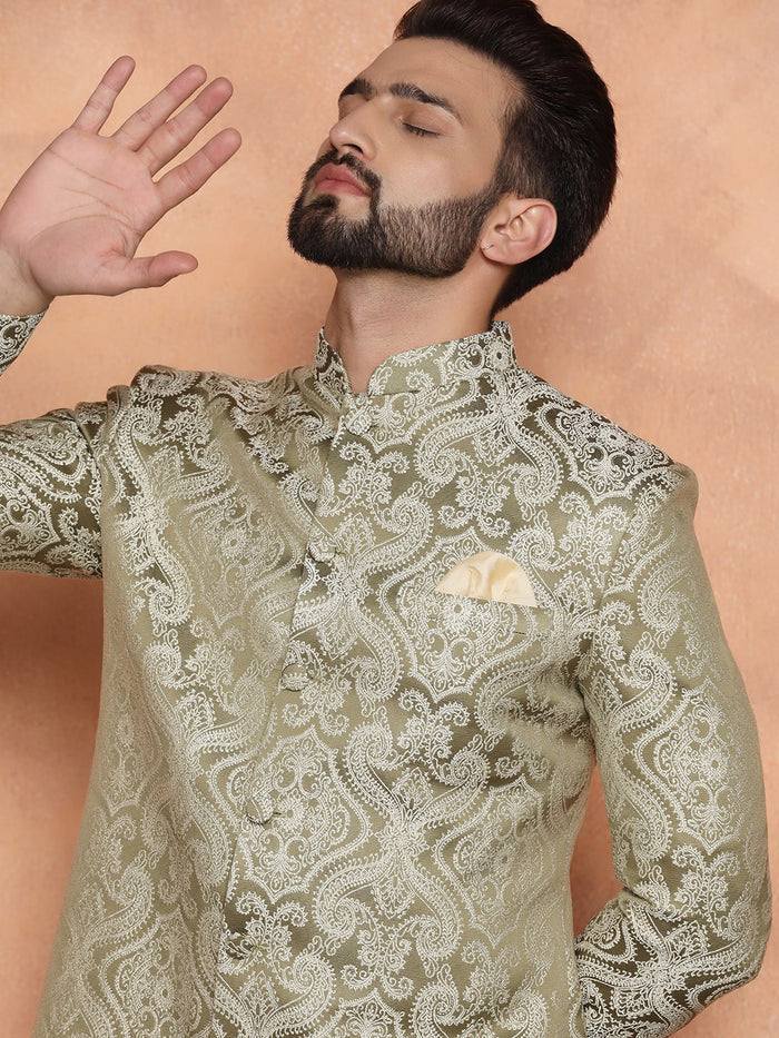 Light Green Textured Sherwani Churidar Set