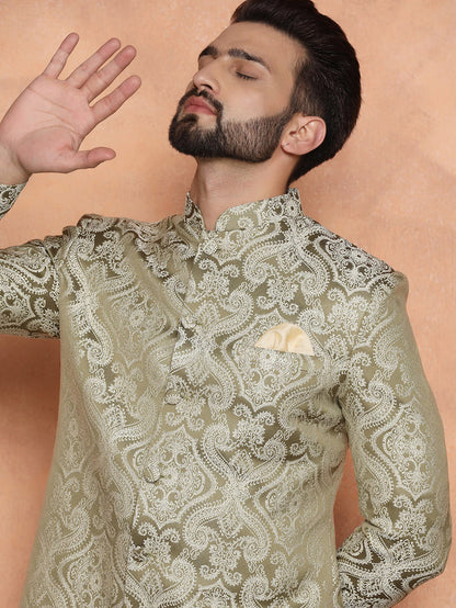 Light Green Textured Sherwani Churidar Set
