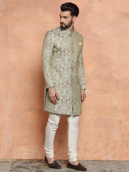Light Green Textured Sherwani Churidar Set