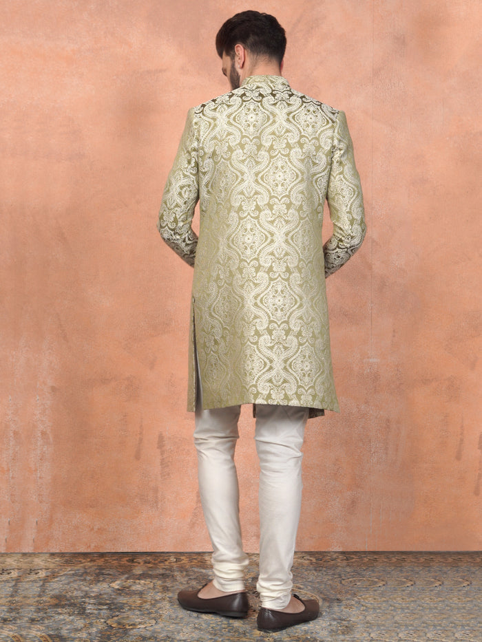 Light Green Textured Sherwani Churidar Set