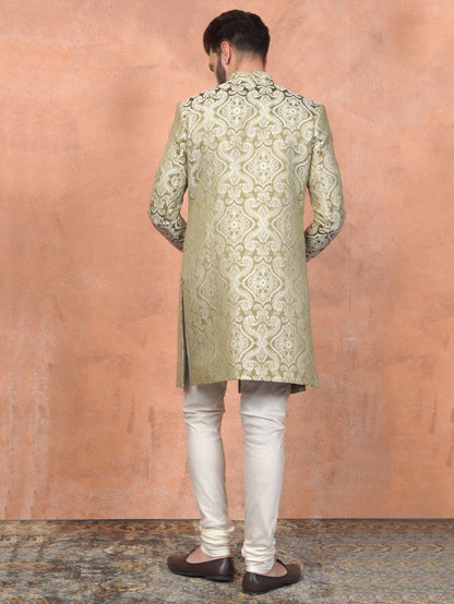 Light Green Textured Sherwani Churidar Set