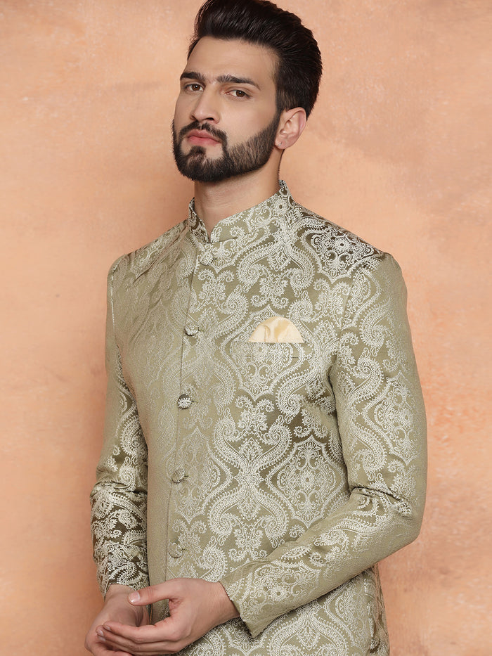 Light Green Textured Sherwani Churidar Set