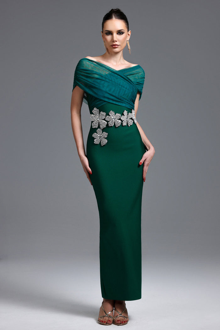 Liliana Long Green Short-Sleeve Dress